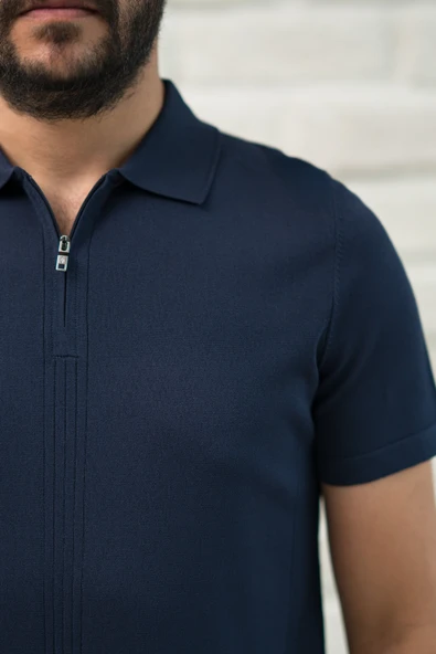 San&Fa Slimfit Fermuar Kapamalı Rayon Kumaş Likralı Polo Yaka T-shirt - Resim 11