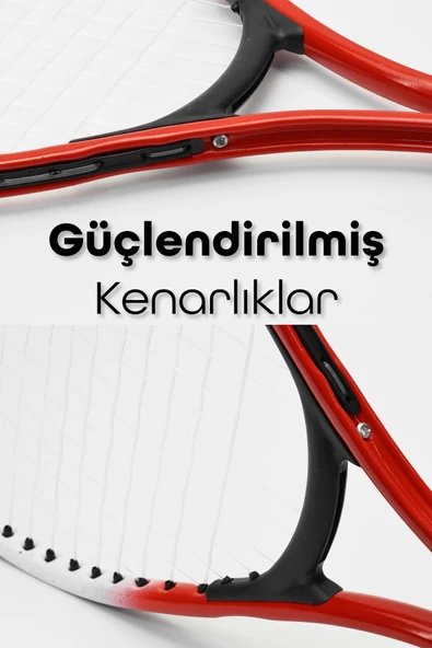 3lü SET Deluxe 21 İnç Çocuk Genç Tenis Raketi SETİ Çantalı Çocuk Tennis L2 Grip 53 cm Kırmızı 670 - Resim 6