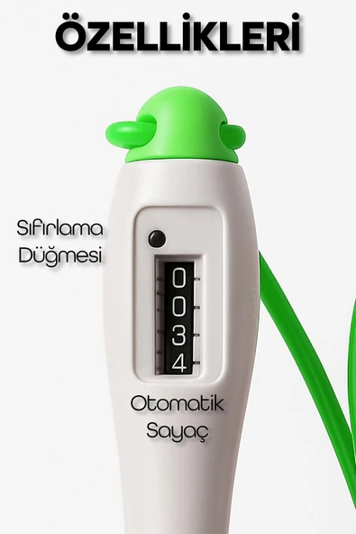 Atlama İpi Uzunluk Ayarlanabilir Mekanik Sayaçlı Ayarlı Göstergeli Atlama İpi Jump Rope Yeşil 5006 - Resim 5