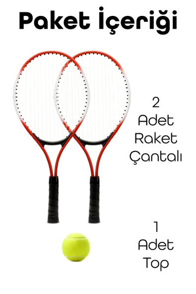 3lü SET Deluxe 21 İnç Çocuk Genç Tenis Raketi SETİ Çantalı Çocuk Tennis L2 Grip 53 cm Kırmızı 670 - Resim 3