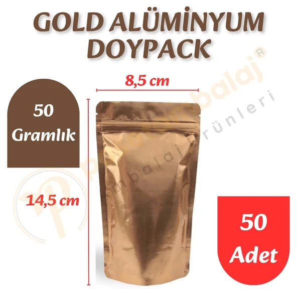 Gold Alüminyum Doypack 8,5x14,5x5 cm (50 Adet) ürün görseli 1