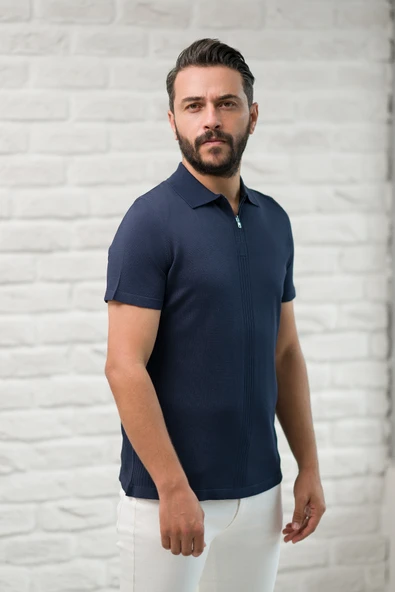 San&Fa Slimfit Fermuar Kapamalı Rayon Kumaş Likralı Polo Yaka T-shirt - Resim 8