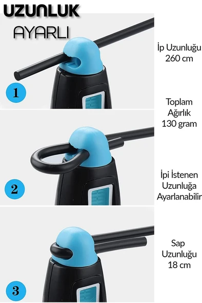 Atlama İpi Uzunluk Ayarlanabilir Mekanik Sayaçlı Ayarlı Göstergeli Atlama İpi Jump Rope Sarı 5006 - Resim 4