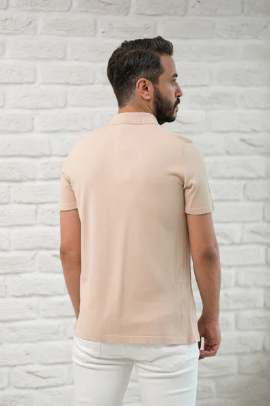 San&Fa Slimfit Fermuar Kapamalı Rayon Kumaş Likralı Polo Yaka T-shirt - Resim 4