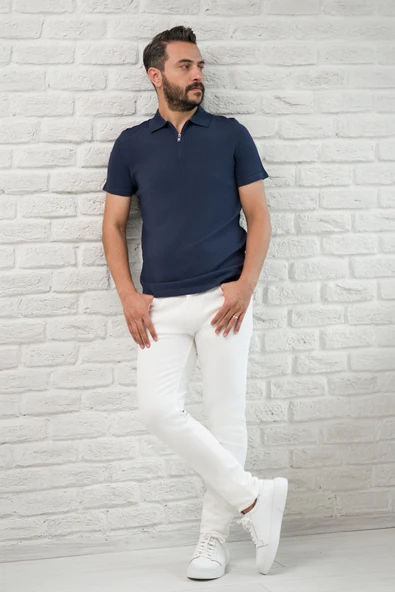 San&Fa Slimfit Fermuar Kapamalı Rayon Kumaş Likralı Polo Yaka T-shirt - Resim 6
