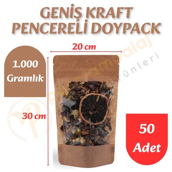 Geniş Kraft Pencereli Doypack 20x30x10 cm (50 Adet) ürün görseli 1