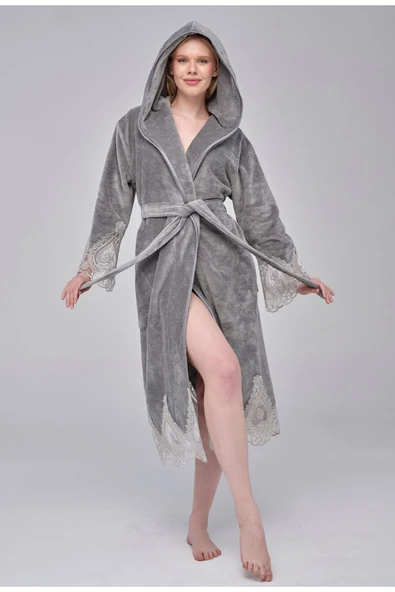 Dantelli Zarif Şık Bambu Pamuk Bornoz ürün görseli