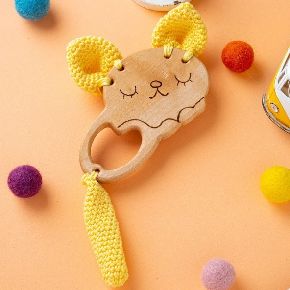 Hobi Baby Kedi Figürlü Organik Ahşap Diş Kaşıyıcı - Resim 5