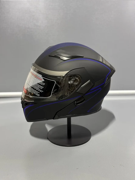 Jk-902 Güneş Vizörlü Çene Açılır Kask H8 BLUE - 3