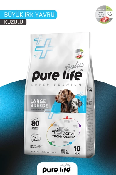 PURELİFE PLUS KUZULU BÜYÜK IRK YAVRU KÖPEK MAMASI 10KG