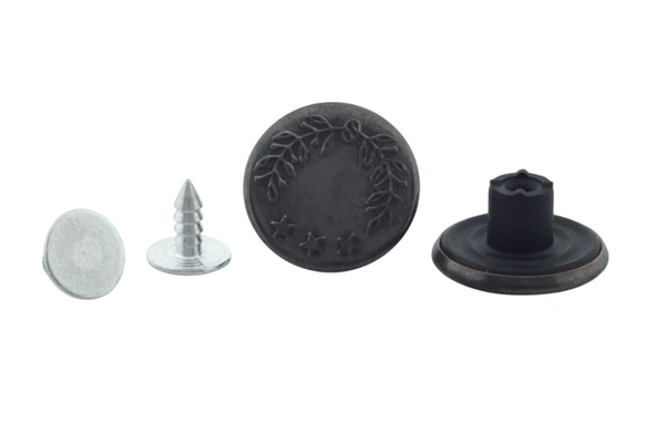 Büyük Boy 10 Adet Kot Pantolon Düğmesi, Jean Düğmesi Yıldız Koyu Grı Antrasit Renk 17mm - 2