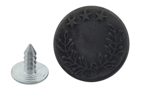 Büyük Boy 10 Adet Kot Pantolon Düğmesi, Jean Düğmesi Yıldız Koyu Grı Antrasit Renk 17mm - 3