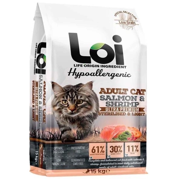 Loi Hipoalerjenik Kısırlaştırılmış Somonlu ve Karidesli Kedi Maması 15 Kg ürün görseli 1