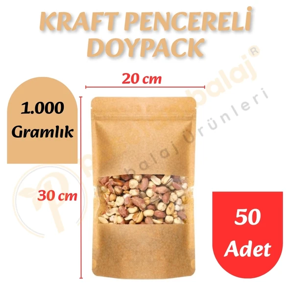 Kraft Pencereli Doypack 20x30x10 cm (50 Adet) ürün görseli 1