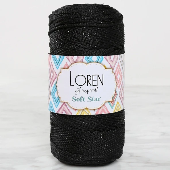 Loren Soft Star Makrome İpi Siyah Simli Siyah RM10 ürün görseli