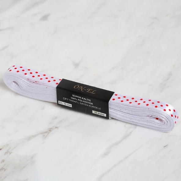 Loren Crafts 1cm 10 mt Beyaz Saten Puantiyeli Kurd ürün görseli