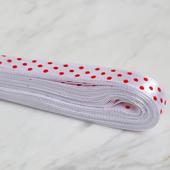 Loren Crafts 1cm 10 mt Beyaz Saten Puantiyeli Kurd - Resim 2