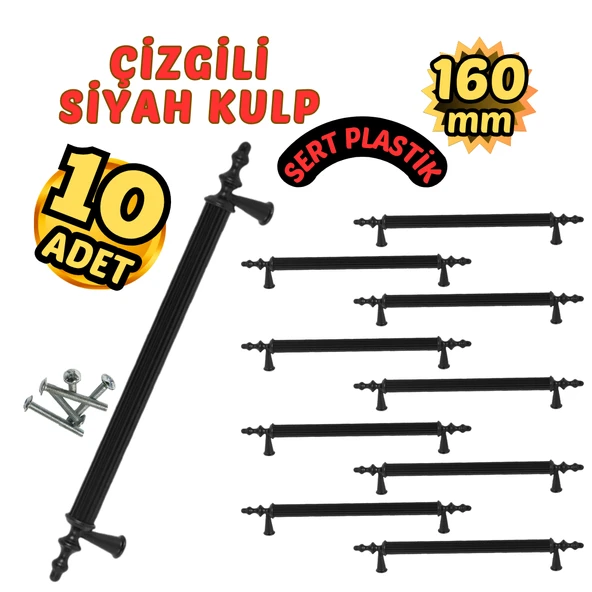 Çizgili Siyah Plastik Mobilya Kulpu 160mm – 10’lu ürün görseli