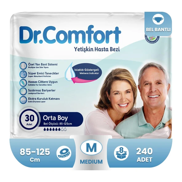 Dr.Comfort Belbantlı Orta Boy M 30'lu 8 Adet Hasta Bezi