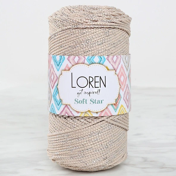 Loren Soft Star Makrome İpi Gümüş Simli Bej RM101 ürün görseli