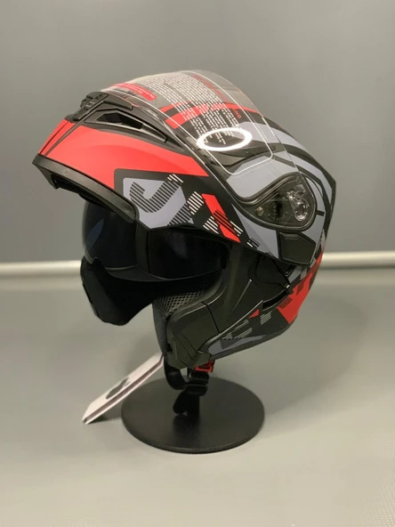 Jk-902 Güneş Vizörlü Çene Açılır Kask H1 RED - 7