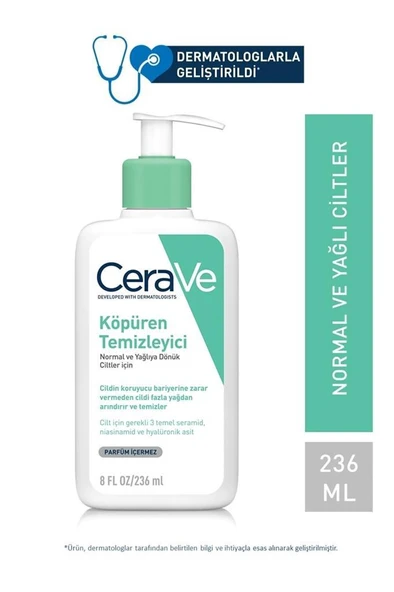 Cerave Köpüren Temizleyici Seramid & Hyaluronik Asit Normal & Yağlı Ciltler Yüz Vücut 236 ml - Resim 2
