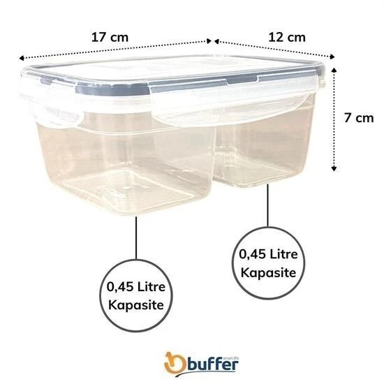 2 Bölmeli 0,45+0,45 Litre Kilitli Kapaklı Erzak Saklama Kabı LC-524 - 3
