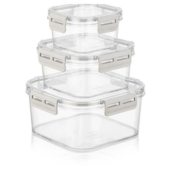 3'lü Pratik Silikon Contalı Sızdırmaz Kapaklı Sağlam İstiflenebilir Saklama Kapları - Resim 4
