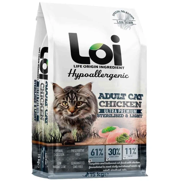 Loi Hipoalerjenik Kısırlaştırılmış Tavuklu Kedi Maması 15 Kg ürün görseli 1