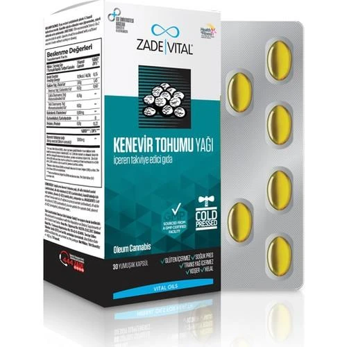 Zade Vital Kenevir Tohumu Yağı 1000 mg 30 Kapsül ürün görseli