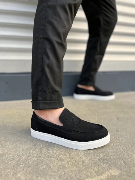 JY180 Estilo X Bağcıksız Süet Erkek Günlük Spor Klasik Ayakkabı SBT - Siyah - 1