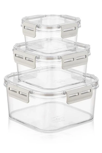 3'lü Pratik Silikon Contalı Sızdırmaz Kapaklı Sağlam İstiflenebilir Saklama Kapları - Resim 8