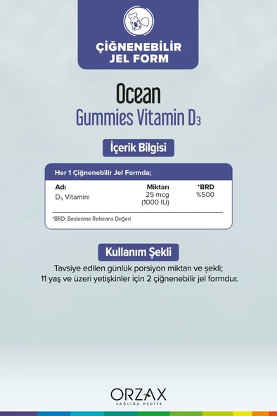 Ocean Gummies Vitamin D3 1000IU 60 Çiğnenebilir Portakallı Jel Form - Resim 2