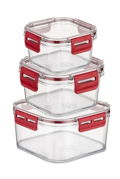 3'lü Pratik Silikon Contalı Sızdırmaz Kapaklı Sağlam İstiflenebilir Saklama Kapları - Resim 6