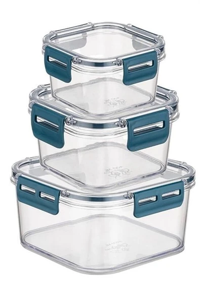 3'lü Pratik Silikon Contalı Sızdırmaz Kapaklı Sağlam İstiflenebilir Saklama Kapları - Resim 5