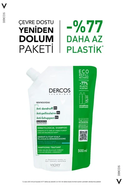 Vichy Dercos Anti-dandruff Kepek Karşıtı Şampuan, Normal & Yağlı Saçlar, Yeniden Dolum Paketi 500 Ml - 2