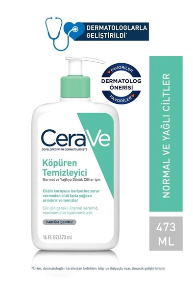 Cerave Köpüren Temizleyici Seramid & Hyaluronik Asit Normal & Yağlı Ciltler Yüz Vücut 473 ml ürün görseli