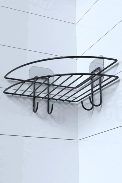 Yapışkanlı Banyo Köşeliği Kancalı Köşe Rafı Duş Şampuanlık Duvar Düzenleyici Organizer Raf - Resim 8