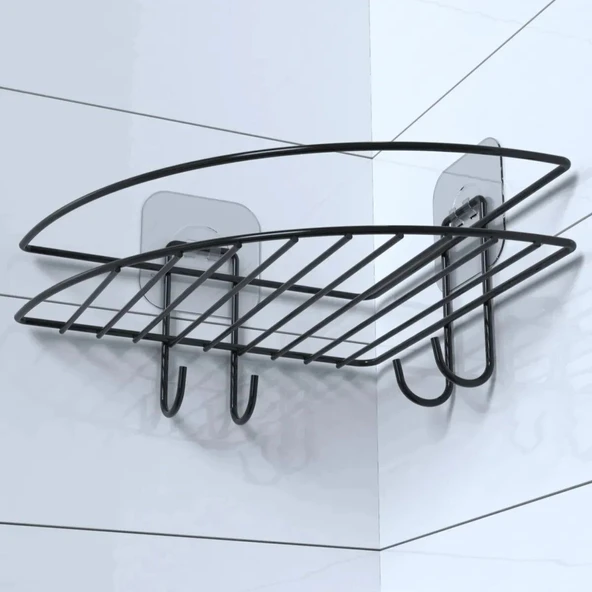 Yapışkanlı Banyo Köşeliği Kancalı Köşe Rafı Duş Şampuanlık Duvar Düzenleyici Organizer Raf - Resim 3