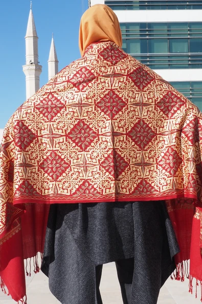 Omuz Şal Ipek Işlemeli Paşmina Şal Kaşmir - 3