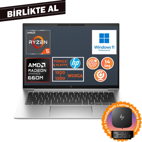 HP EliteBook 845 G9 Ryzen 5 6600U 8GB 512GB SSD 14" WUXGA W11P + Docking Station 5Z6L9EA 021 ürün görseli 1