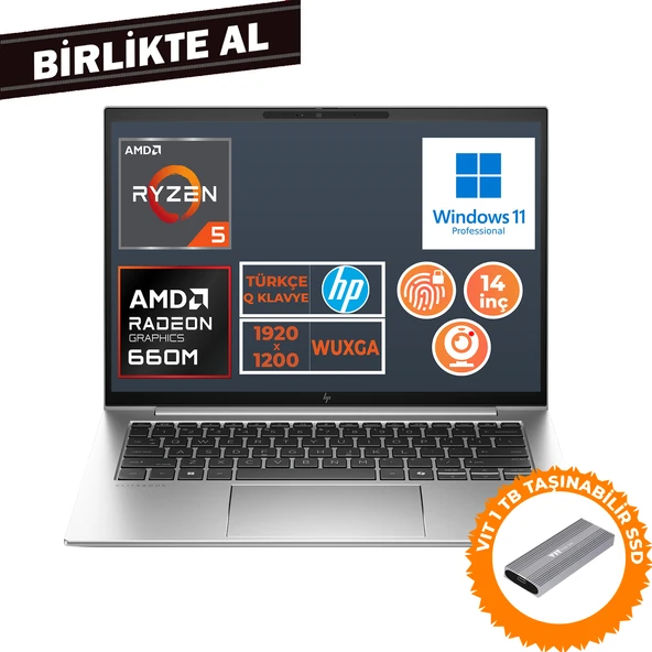 HP EliteBook 845 G9 Ryzen 5 6600U 8GB 512GB SSD 14" WUXGA W11P + VIT 1 TB SSD 5Z6L9EA 024 ürün görseli 1