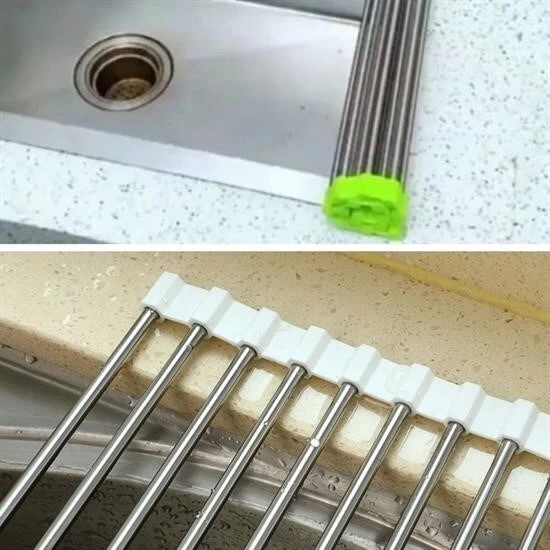 Evye Üstü Katlanır Nihale Paslanmaz Çelik Pratik Sebze Meyve Bulaşık Kurutma Süzgeci - Resim 3