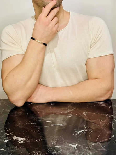 Erkek Bileklik, Gümüş Altın Kaplama Özel Tasarım Bileklik, Şık Hediye - Resim 3