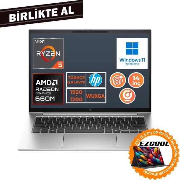 HP EliteBook 845 G9 Ryzen 5 6600U 16GB 512GB SSD 14" WUXGA W11P + 15.6" Touch Monitör 5Z6L9EA 026 ürün görseli 1