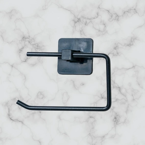 Kendiliğinden Yapışkanlı Siyah Paslanmaz Metal Kapaksız Tuvalet Kağıtlığı Aparatı - Resim 2