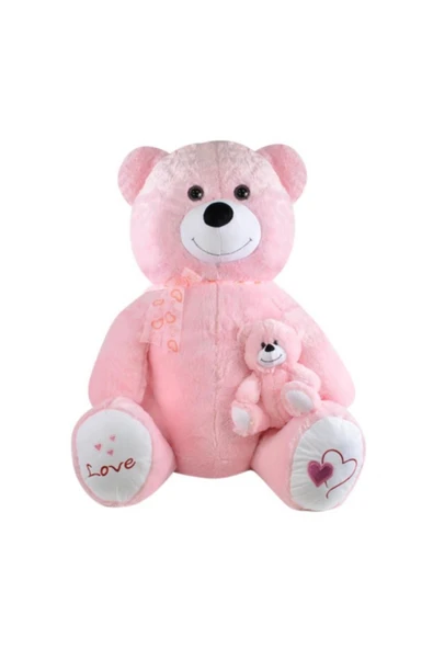 Yavrulu Ayı 95 Cm Pembe Kalpli Pelüş Ayı Sevgiliye Hediye ürün görseli