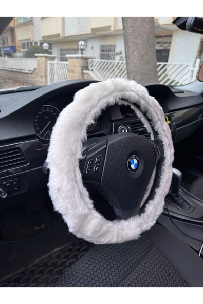 Peluş tüylü direksiyon kılıfı beyaz - peluş direksiyon kılıfı - Resim 3