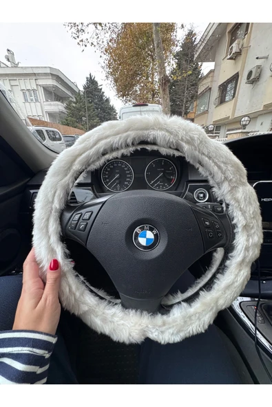 Peluş tüylü direksiyon kılıfı beyaz - peluş direksiyon kılıfı - Resim 2