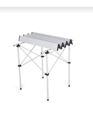 Alüminyum Katlanabilir Kamp Piknik, Bahçe, Balkon Masası (Taşıma Çantalı) Metalik Gri - Resim 4